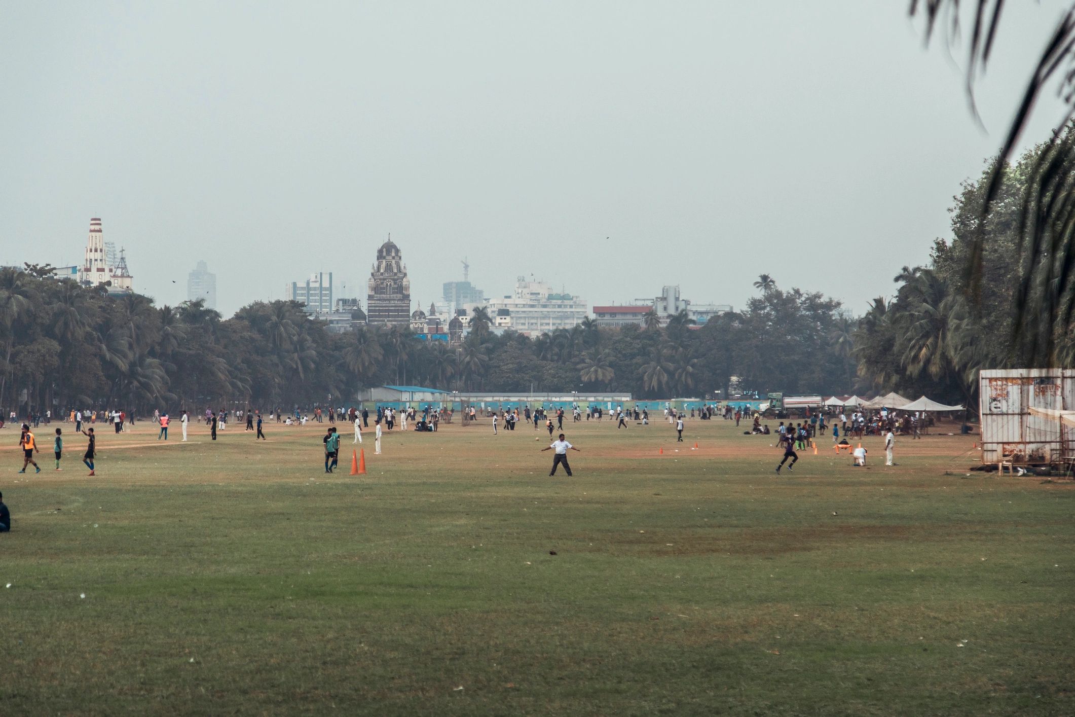 Groups of players engage in enthusiastic cricket matches